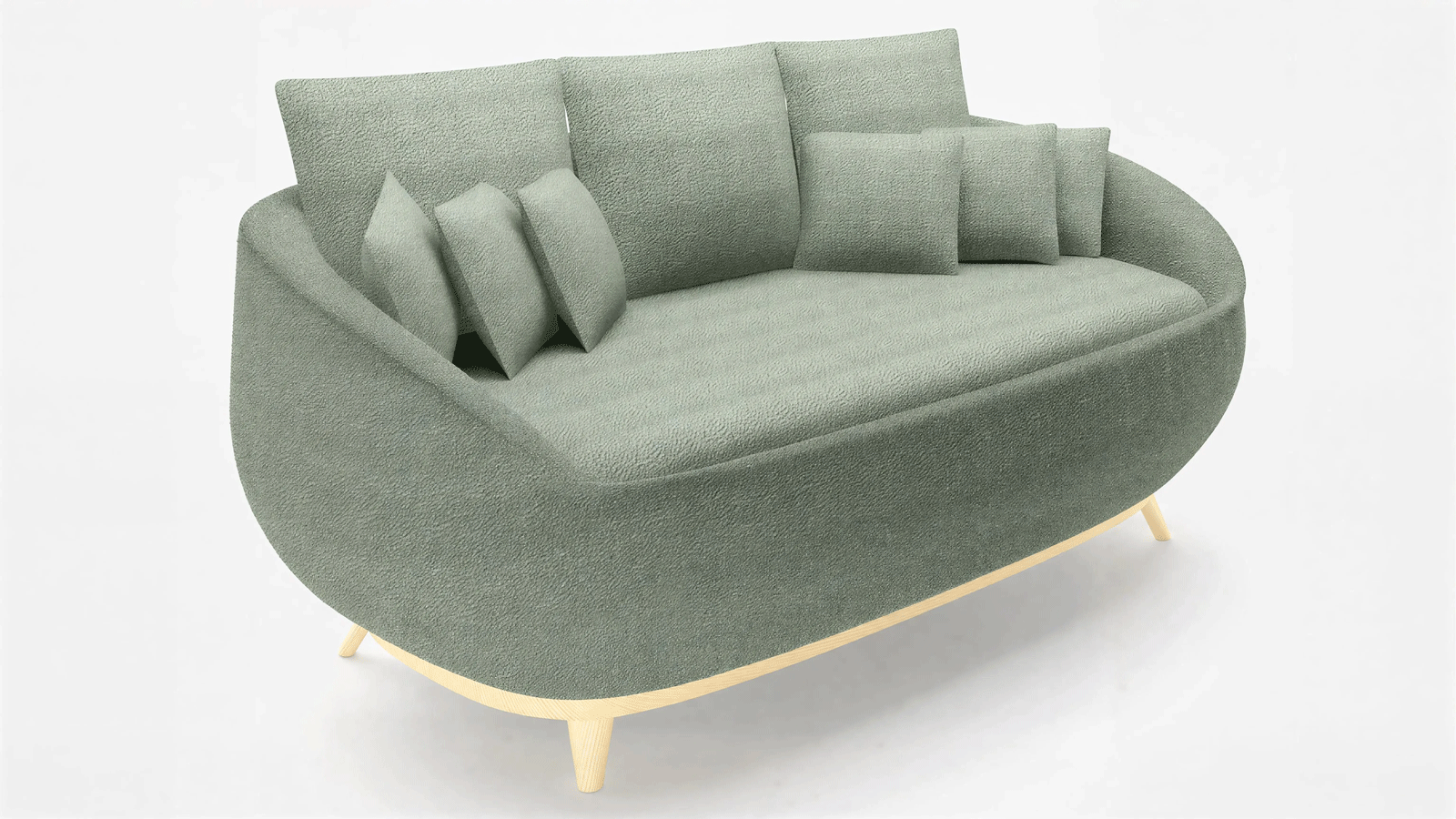 Modern Nordic Fabric Sofa, 94.5" 3-Seater Couch with Curved Wraparound Arms, Birch Wood Base, for Living Room