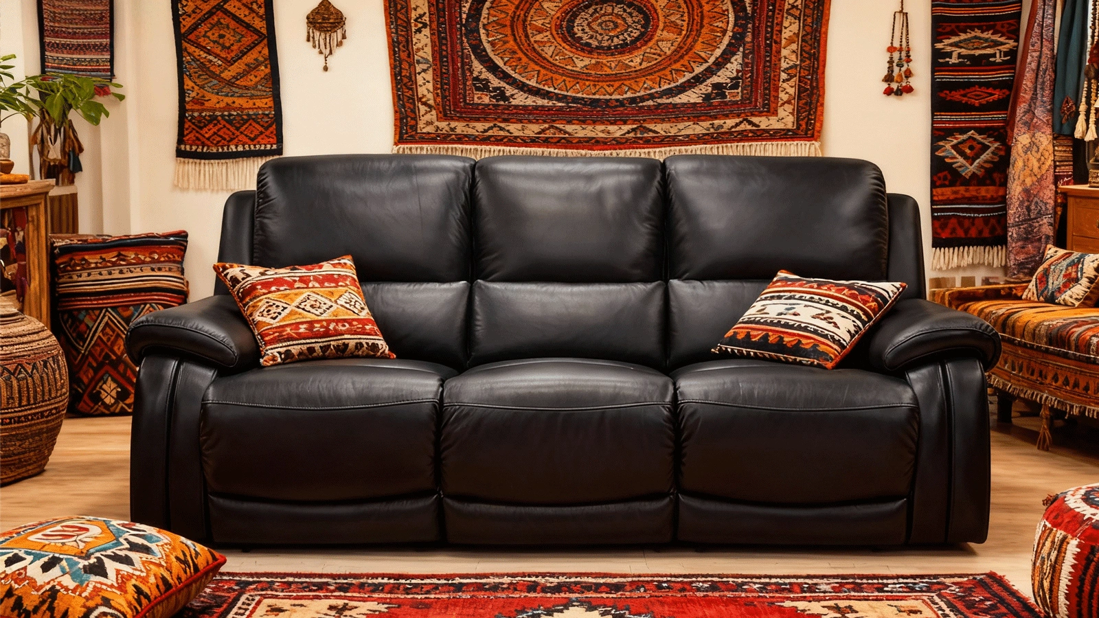 Anmytek 3-Seater Manual Recliner Sofa, Adjustable Backrest for Large Living Room, Modern Big Space Sofa