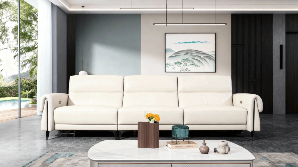 Anmytek Luxurious Leather Recliner Sofa – Modern 3-Seater Couch with Adjustable Headrests, Ergonomic Design, and Premium Leather Upholstery – Comfortable and Stylish Living Room Furniture