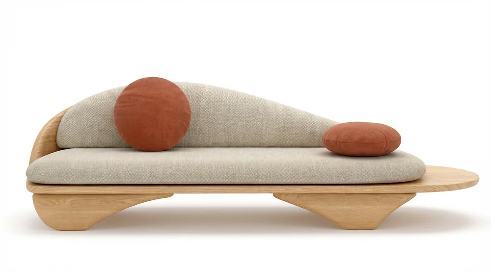 Anmytek Contemporary Curved Sofa – Modern Minimalist 3-Seater with Elegant Wooden Base, Plush Cushions, and Stylish Design – Comfortable and Chic Living Room Furniture