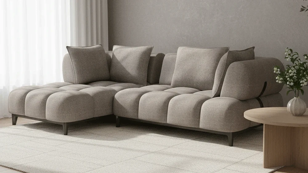 Anmytek Modern L-Shaped Sofa – Plush Cushions, Sleek Black Metal Legs, and Premium Upholstery