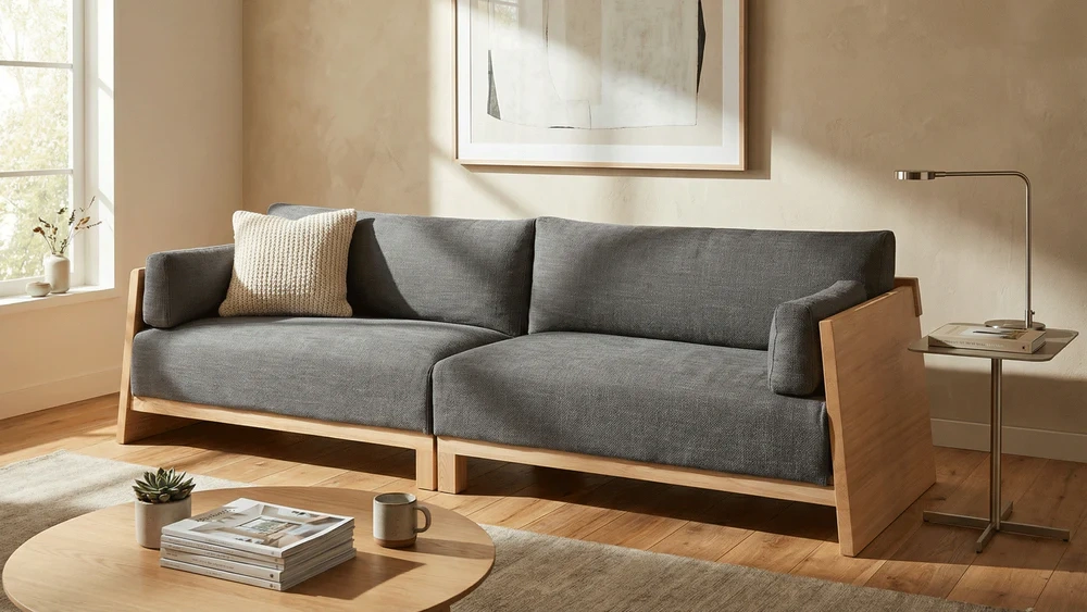Modern 3-Seater Sofa Couch with Solid Wood Frame, Minimalist Upholstered Fabric Sofa for Living Room, Apartment, Office