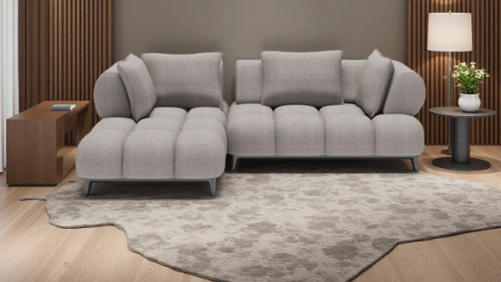 Anmytek Modern L-Shaped Sofa – Plush Cushions, Sleek Black Metal Legs, and Premium Upholstery