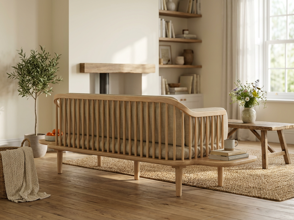Anmytek Modern 3-Seater Sofa – Stylish Wooden Frame Sofa with Soft Cushions and Integrated Side Table – Perfect for Contemporary Living Spaces
