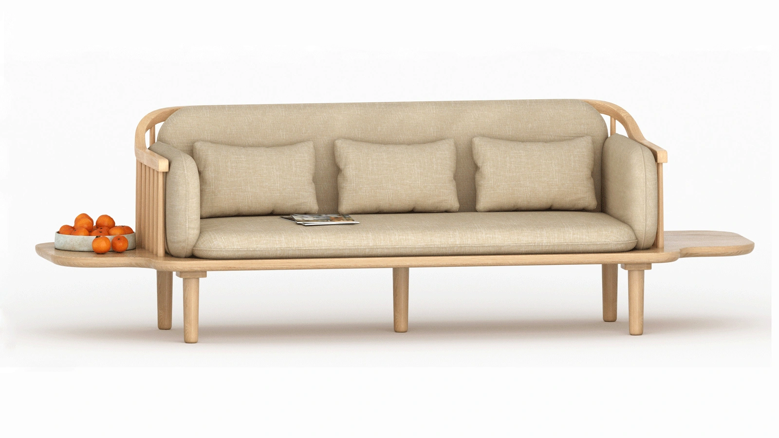 Anmytek Modern 3-Seater Sofa – Stylish Wooden Frame Sofa with Soft Cushions and Integrated Side Table – Perfect for Contemporary Living Spaces
