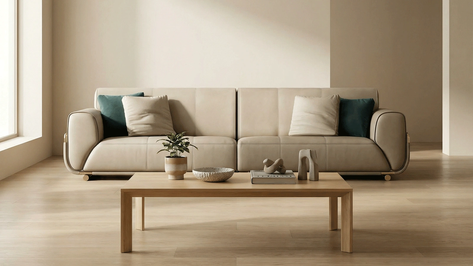 Anmytek Modern Leather Sofa – Luxurious 3-Seater Couch with Plush Cushions and Gold Accent Legs – Comfortable and Stylish Living Room Furniture