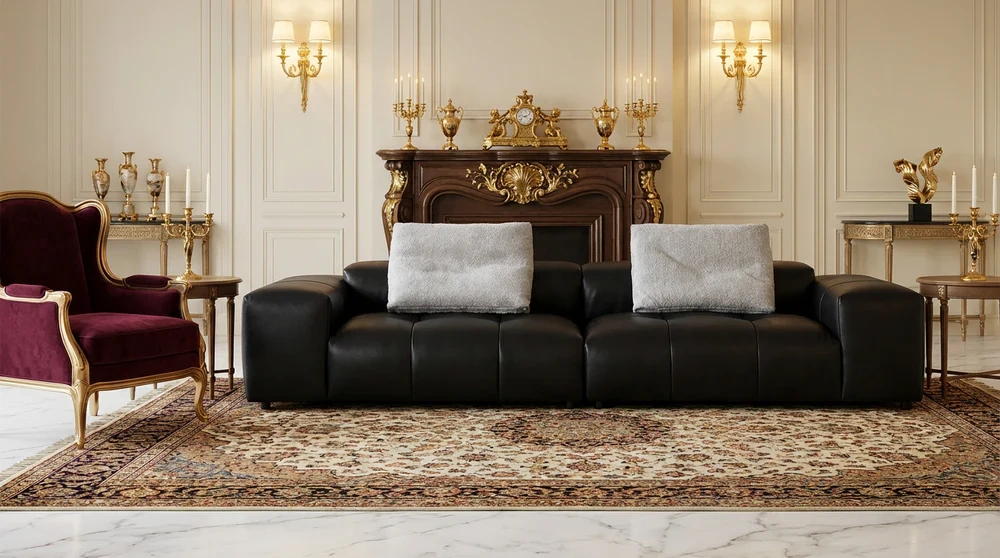 Anmytek Modern Leather 4-Seater Sofa – Stylish and Comfortable Long Sofa with Luxurious Leather Upholstery and Plush Cushions – Perfect for Modern Living Rooms