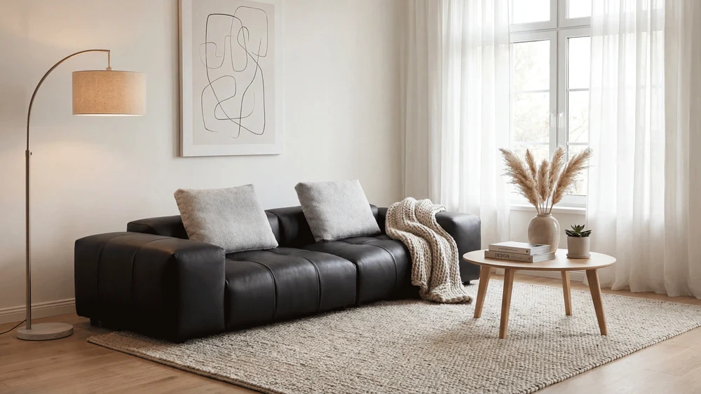 Anmytek Modern Leather 4-Seater Sofa – Stylish and Comfortable Long Sofa with Luxurious Leather Upholstery and Plush Cushions – Perfect for Modern Living Rooms