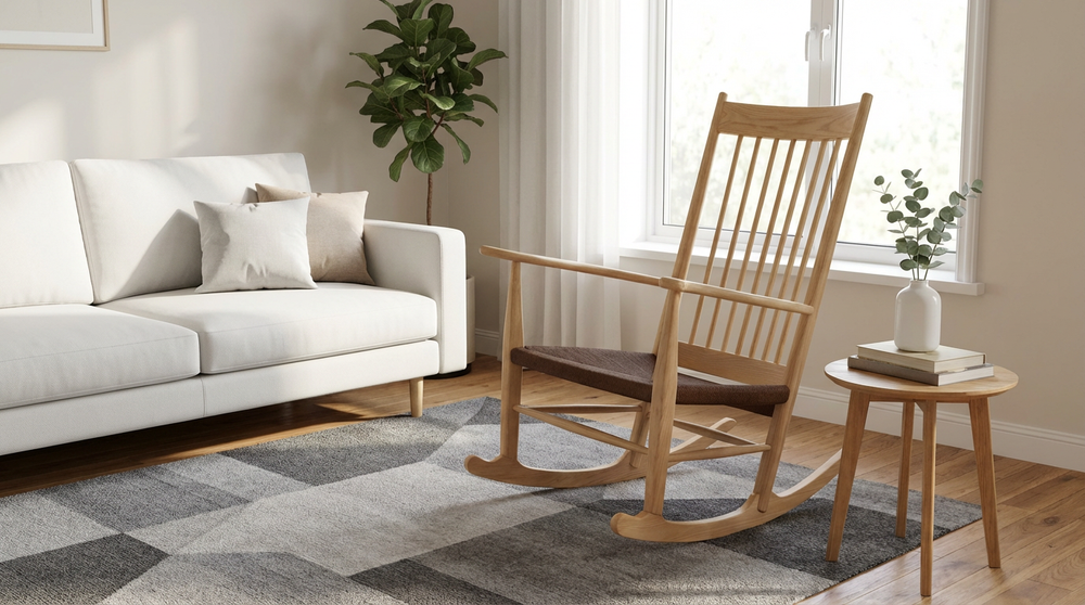 Anmytek Wooden Rocking Chair – Classic Design with Comfortable Seat Cushion, Natural Wood Finish, and Timeless Style – Perfect for Relaxing Living Rooms