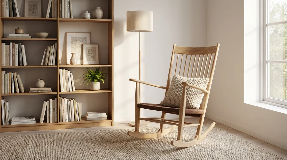 Anmytek Wooden Rocking Chair – Classic Design with Comfortable Seat Cushion, Natural Wood Finish, and Timeless Style – Perfect for Relaxing Living Rooms