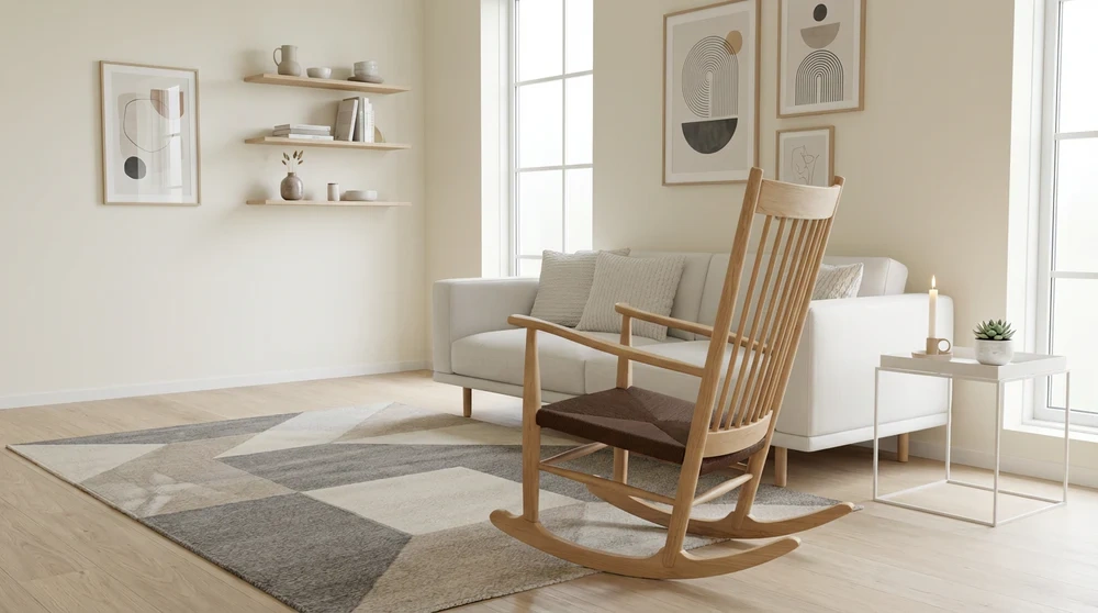 Anmytek Wooden Rocking Chair – Classic Design with Comfortable Seat Cushion, Natural Wood Finish, and Timeless Style – Perfect for Relaxing Living Rooms