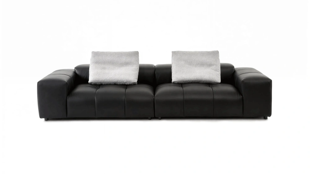 Anmytek Modern Leather 4-Seater Sofa – Stylish and Comfortable Long Sofa with Luxurious Leather Upholstery and Plush Cushions – Perfect for Modern Living Rooms