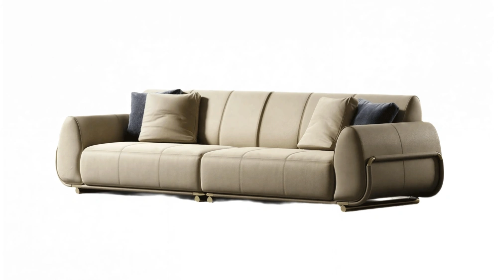 Anmytek Modern Leather Sofa – Luxurious 3-Seater Couch with Plush Cushions and Gold Accent Legs – Comfortable and Stylish Living Room Furniture