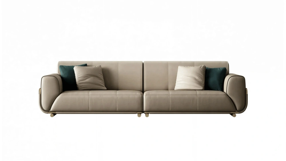 Anmytek Modern Leather Sofa – Luxurious 3-Seater Couch with Plush Cushions and Gold Accent Legs – Comfortable and Stylish Living Room Furniture