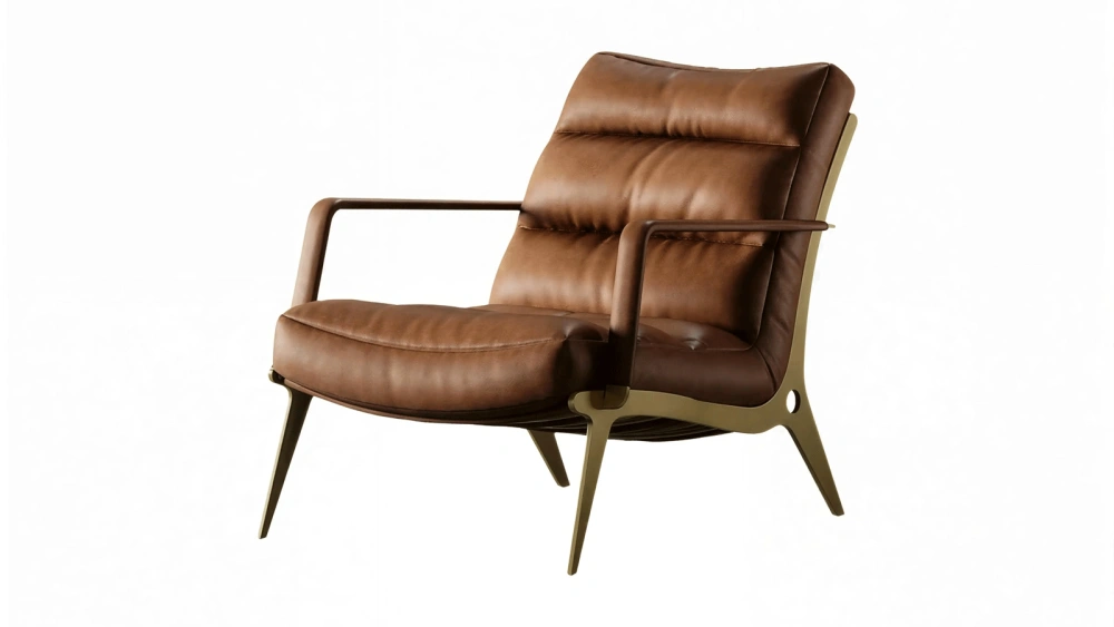 Anmytek Luxury Leather Lounge Chair – Modern Accent Chair with Stylish Metal Frame, Plush Cushion, and Contemporary Design – Ideal for Living Room or Office