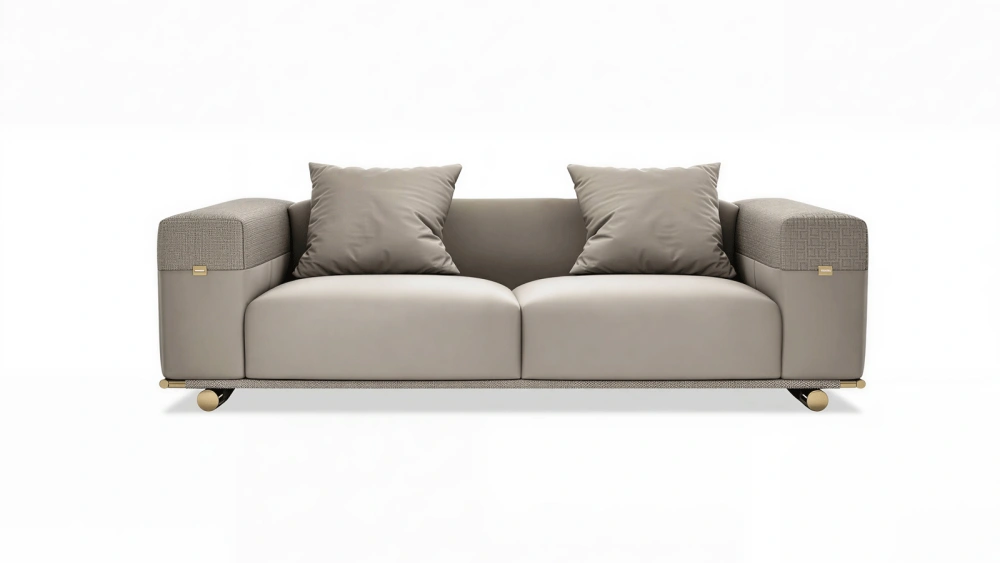 Anmytek Modern 2-Seater Sofa – Elegant Lounge Couch with Plush Cushions, Stylish Textured Arms, and Gold Accent Legs – Perfect for Contemporary Living Spaces