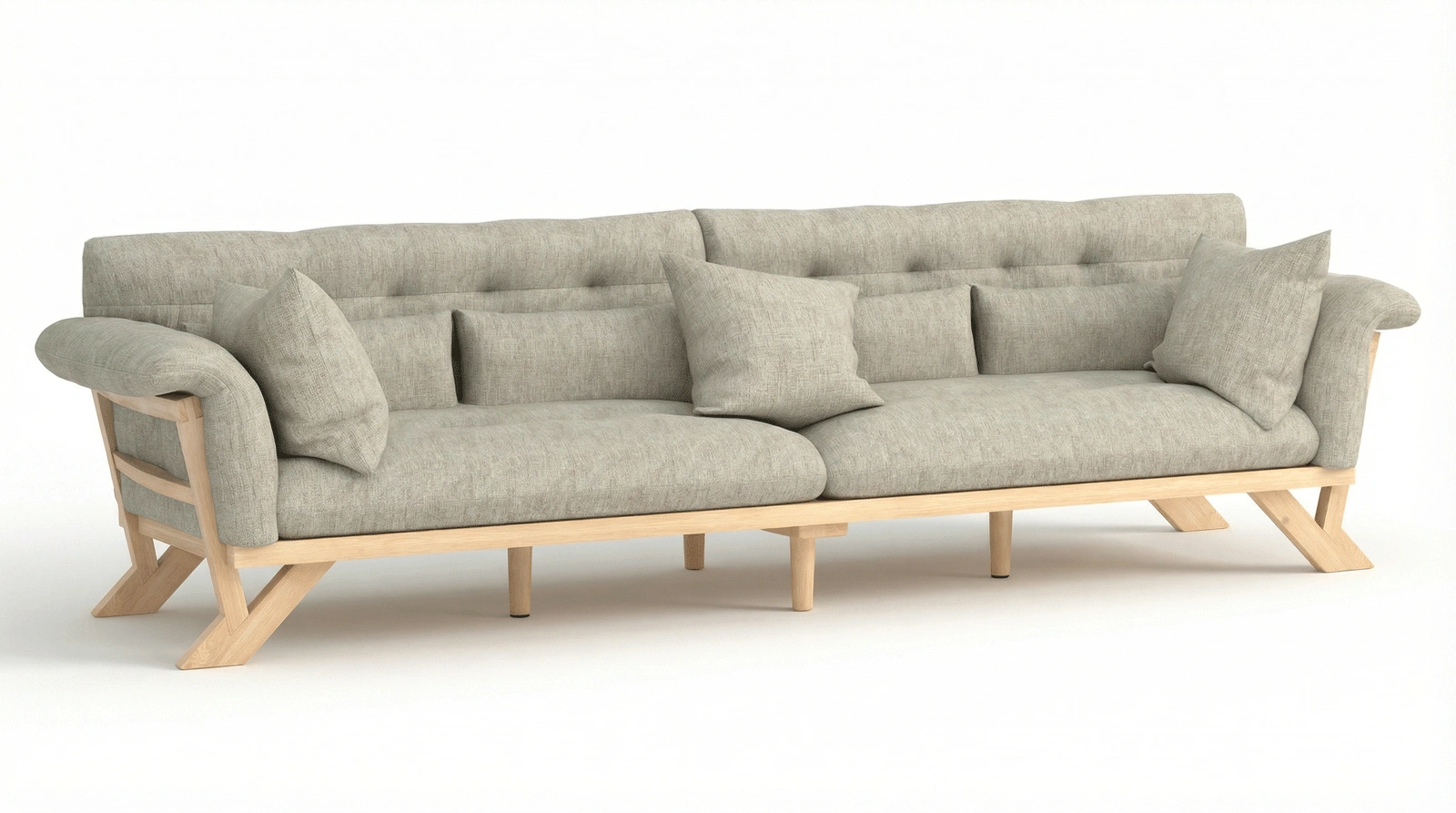 Anmytek Modern 4-Seater Sofa – North American White Ash Wood Frame, Foam Seat with Linen-Cotton Upholstery, and Wood Wax Oil Finish – Stylish and Comfortable Living Room Furniture