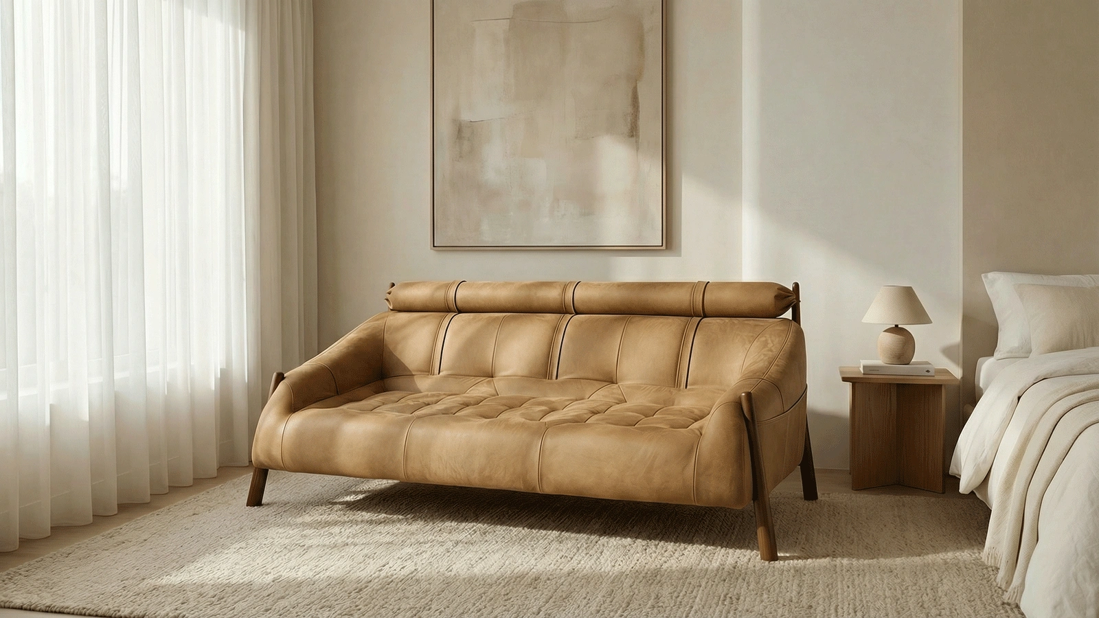 Anmytek Modern 3-Seater Sofa – North American White Ash Wood Frame, Foam Seat with Matte Fabric, Feather & Cotton Soft Padding, and Wood Wax Oil Finish – Comfortable and Contemporary Living Room Furniture