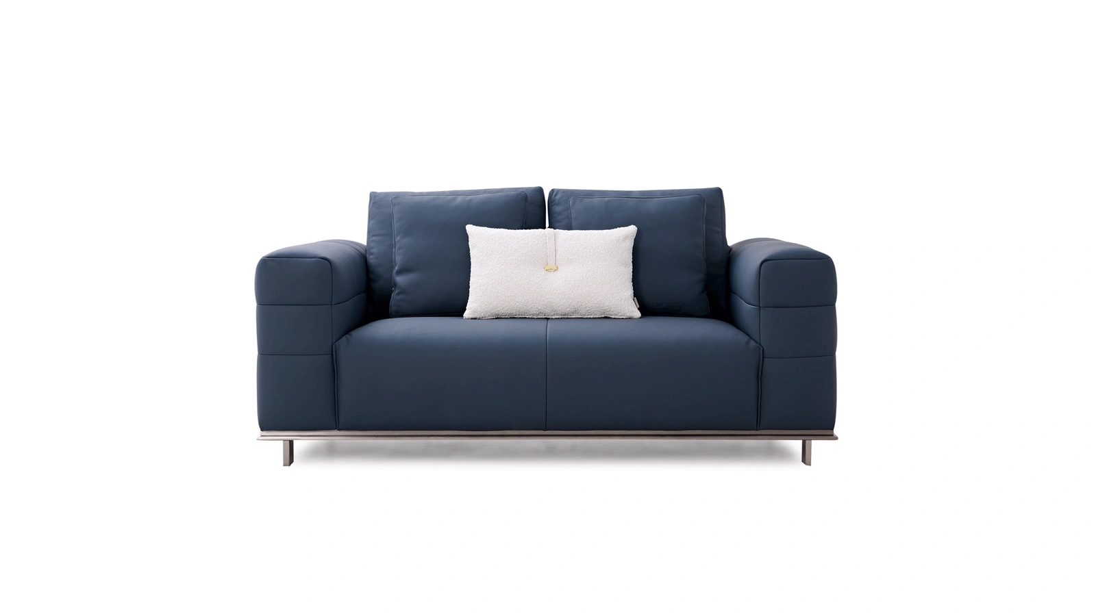 Anmytek Modern 2-Seater Leather Sofa – Stylish Blue Couch with Plush Cushions and Stainless Steel Base – Comfortable and Elegant Living Room Furniture