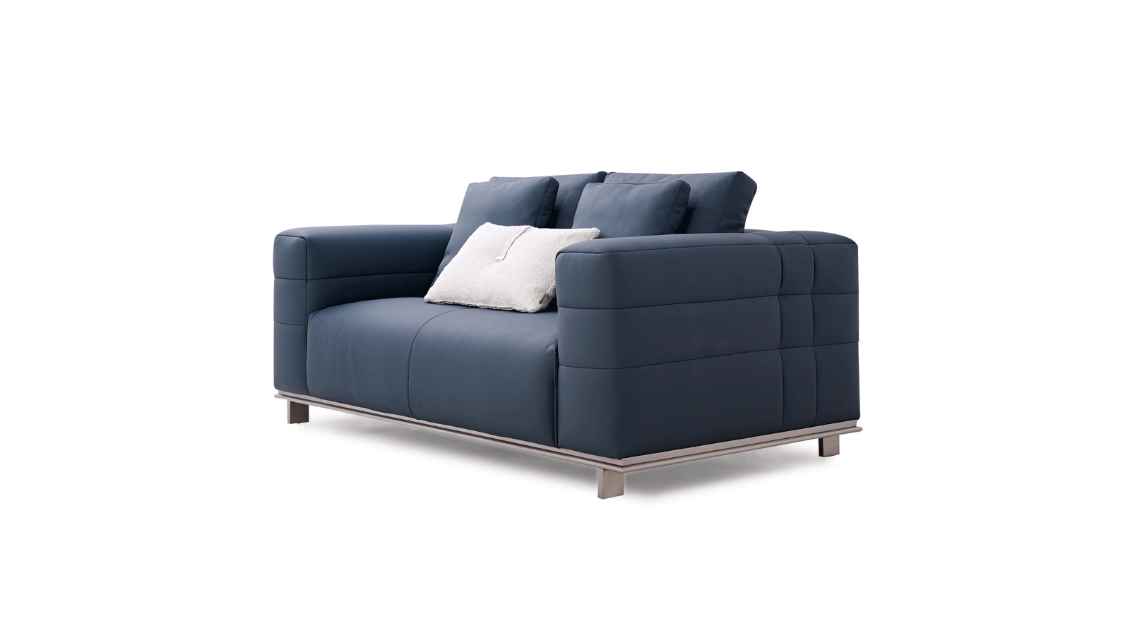 Anmytek Modern 2-Seater Leather Sofa – Stylish Blue Couch with Plush Cushions and Stainless Steel Base – Comfortable and Elegant Living Room Furniture