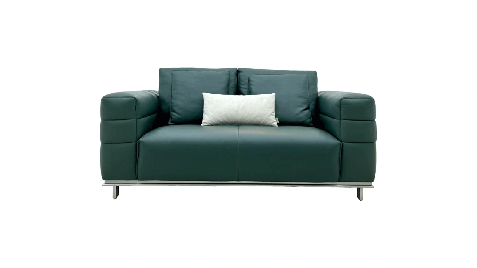 Anmytek Modern 2-Seater Leather Sofa – Elegant Green Couch with Plush Cushions and Stainless Steel Base – Perfect for Contemporary Interiors