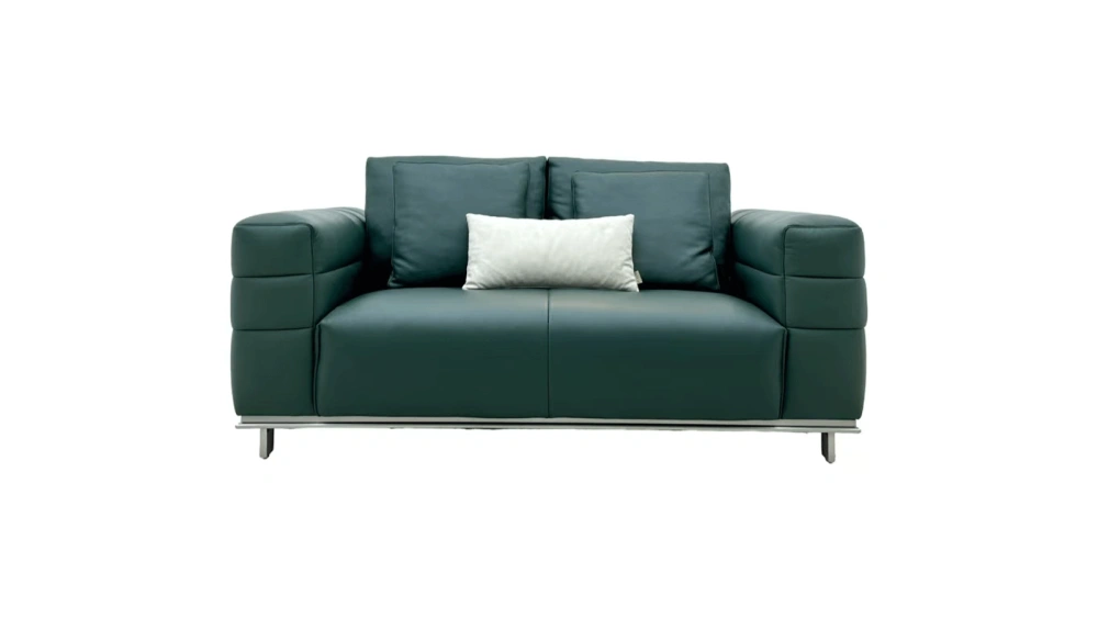 Anmytek Modern 2-Seater Leather Sofa – Elegant Green Couch with Plush Cushions and Stainless Steel Base – Perfect for Contemporary Interiors
