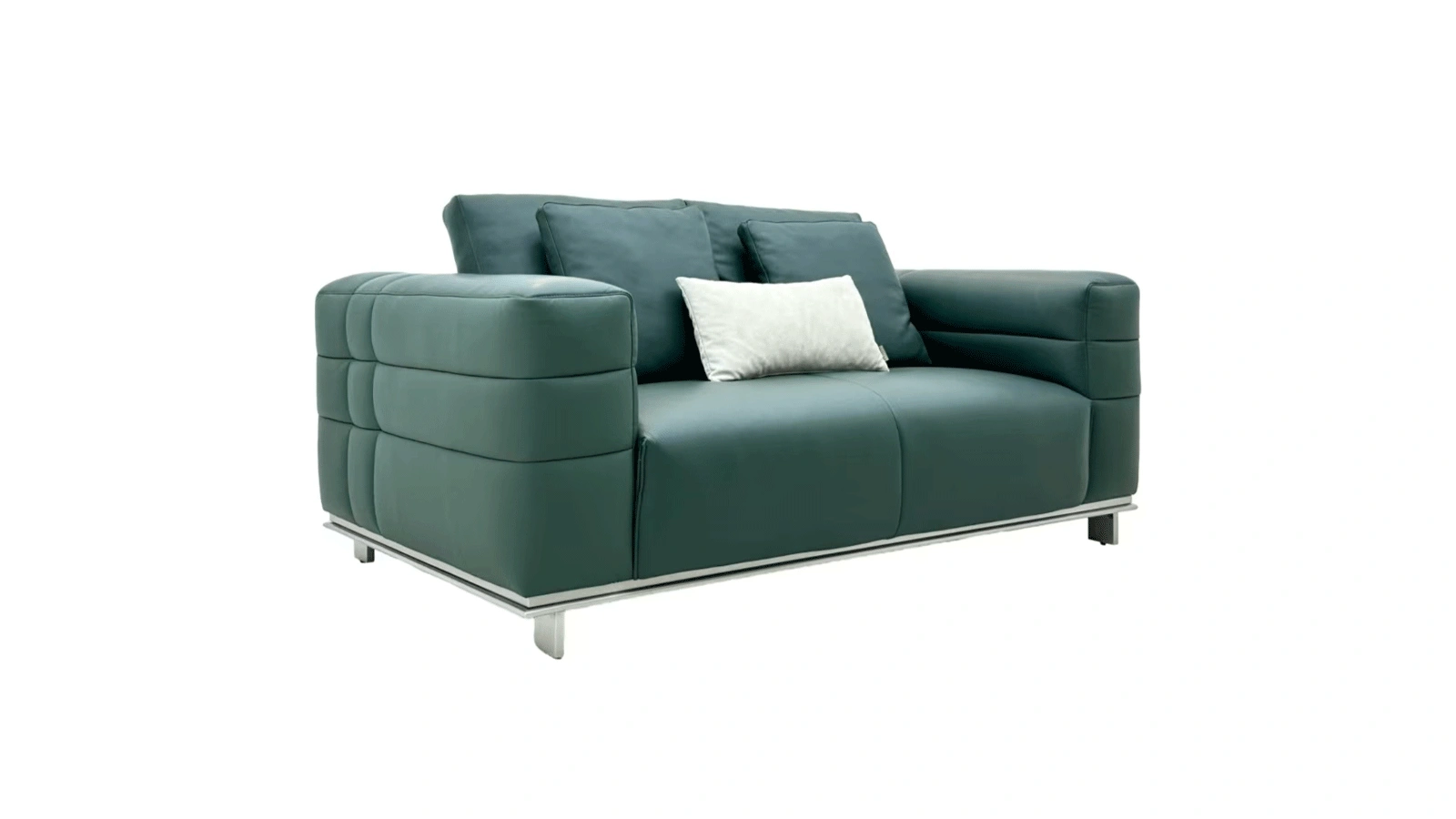 Anmytek Modern 2-Seater Leather Sofa – Elegant Green Couch with Plush Cushions and Stainless Steel Base – Perfect for Contemporary Interiors