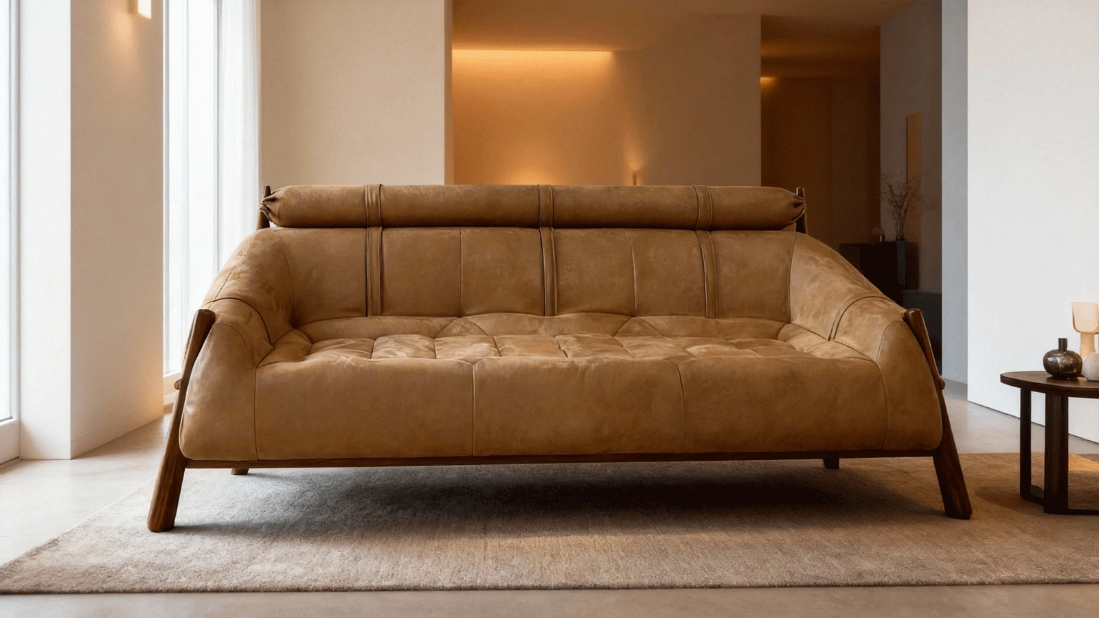 Anmytek Modern 3-Seater Sofa – North American White Ash Wood Frame, Foam Seat with Matte Fabric, Feather & Cotton Soft Padding, and Wood Wax Oil Finish – Comfortable and Contemporary Living Room Furniture