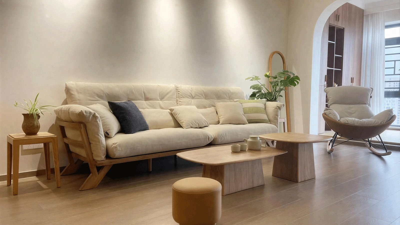 Anmytek Modern 4-Seater Sofa – North American White Ash Wood Frame, Foam Seat with Linen-Cotton Upholstery, and Wood Wax Oil Finish – Stylish and Comfortable Living Room Furniture