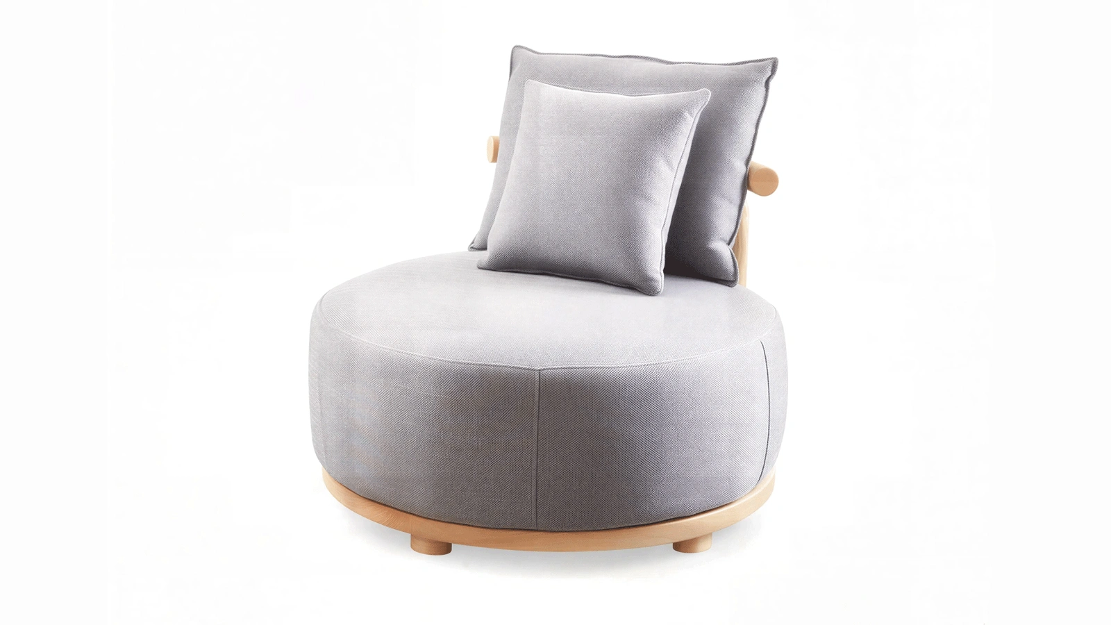 Modern Round Lounge Chair with Solid Wood Base, Upholstered Accent Chair with Back Cushion, Comfortable Single Sofa Chair for Living Room, Bedroom, Reading Nook