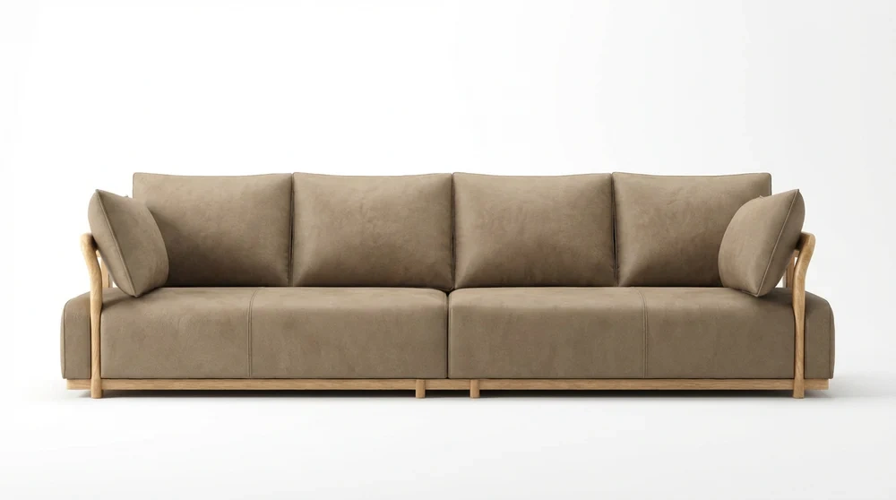 Anmytek Modern 4-Seater Sofa – Elegant Wooden Frame with Soft Upholstery and Unique Curved Arms – Comfortable and Stylish Living Room Furniture