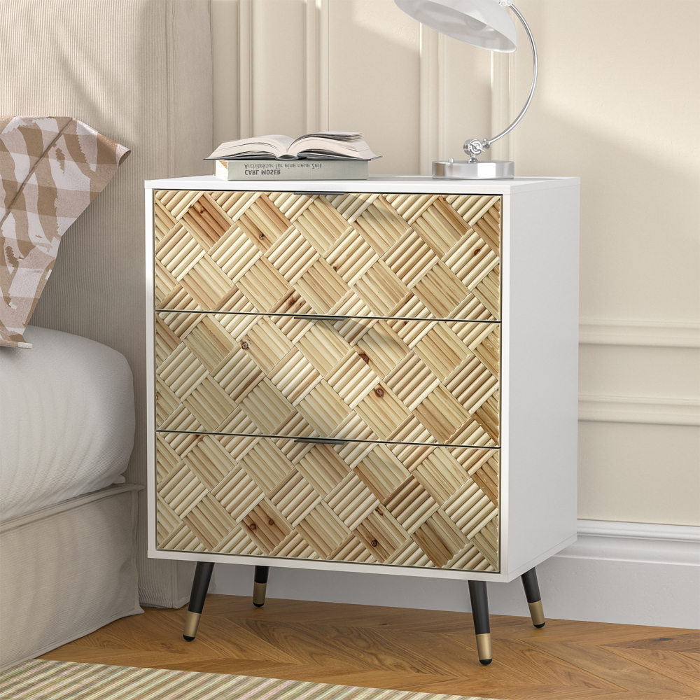 3-drawer Nightstand Modern White Bedside Table End Table