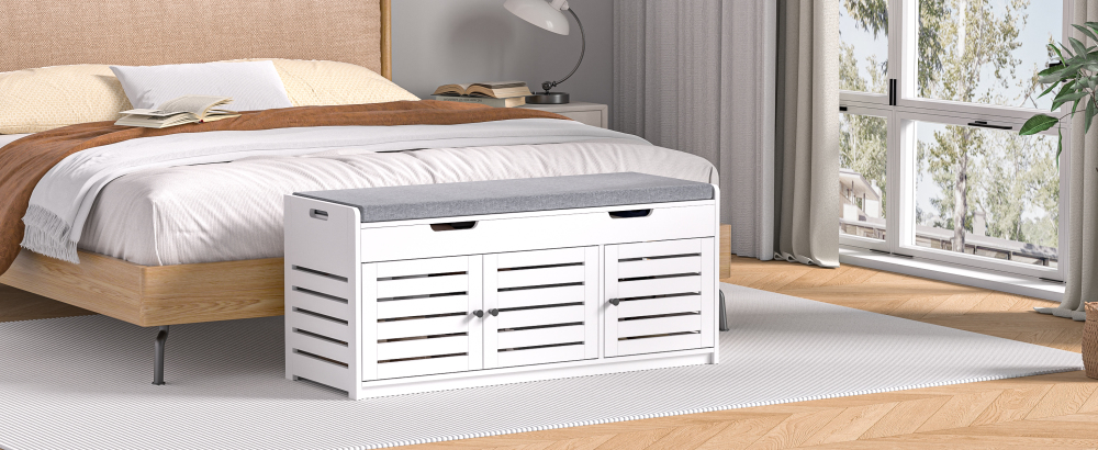 Storage Bench Entryway Bench Entryway Shoe Storage Bench with Padded Seat Cushion, 15" D x 41.3" W x 18.1" H, for Entryway, Living Room, Bedroom