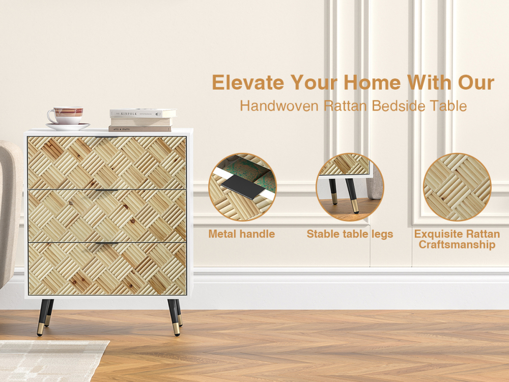 3-drawer Nightstand Modern White Bedside Table End Table
