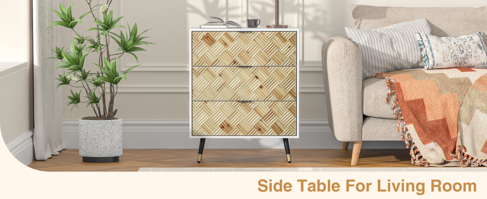 3-drawer Nightstand Modern White Bedside Table End Table