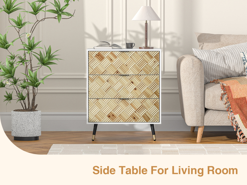 3-drawer Nightstand Modern White Bedside Table End Table