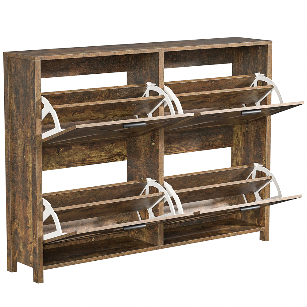 Large Shoe Storage Cabinet with 4 Flip Drawers, Narrow Shoe Cabinet for Entryway with Wooden Legs, Freestanding Hidden Shoe Rack Organizer ＆ Metal Hinges, Rustic Brown
