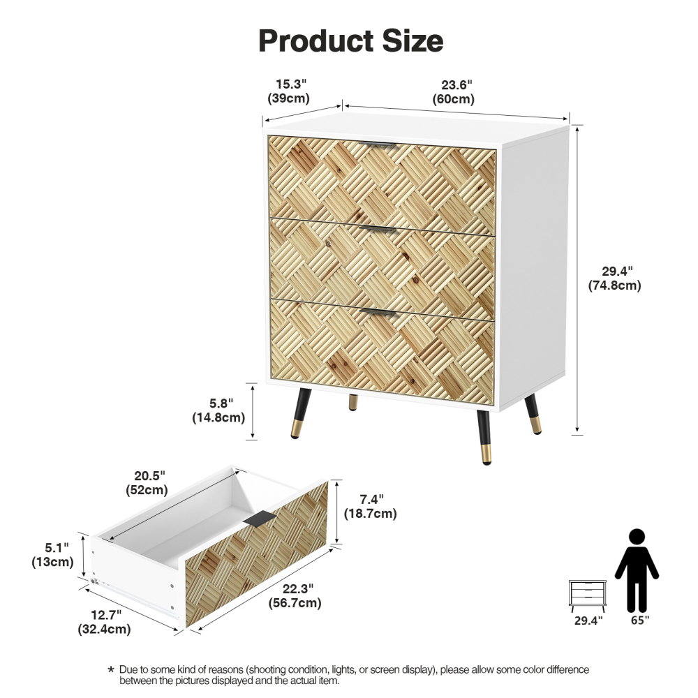 3-drawer Nightstand Modern White Bedside Table End Table