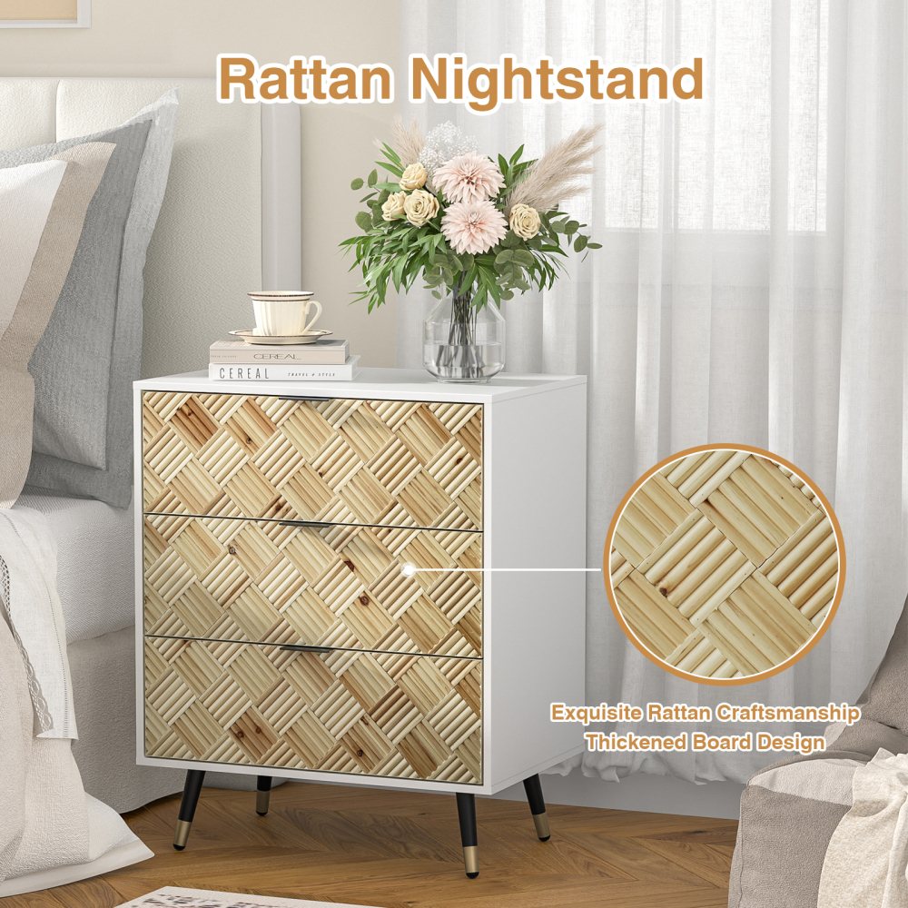 3-drawer Nightstand Modern White Bedside Table End Table