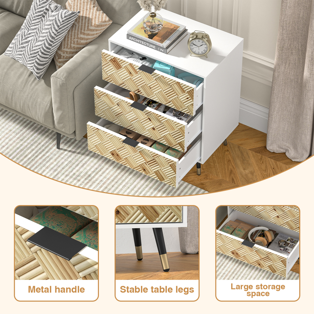 3-drawer Nightstand Modern White Bedside Table End Table