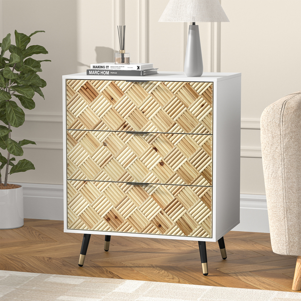 3-drawer Nightstand Modern White Bedside Table End Table