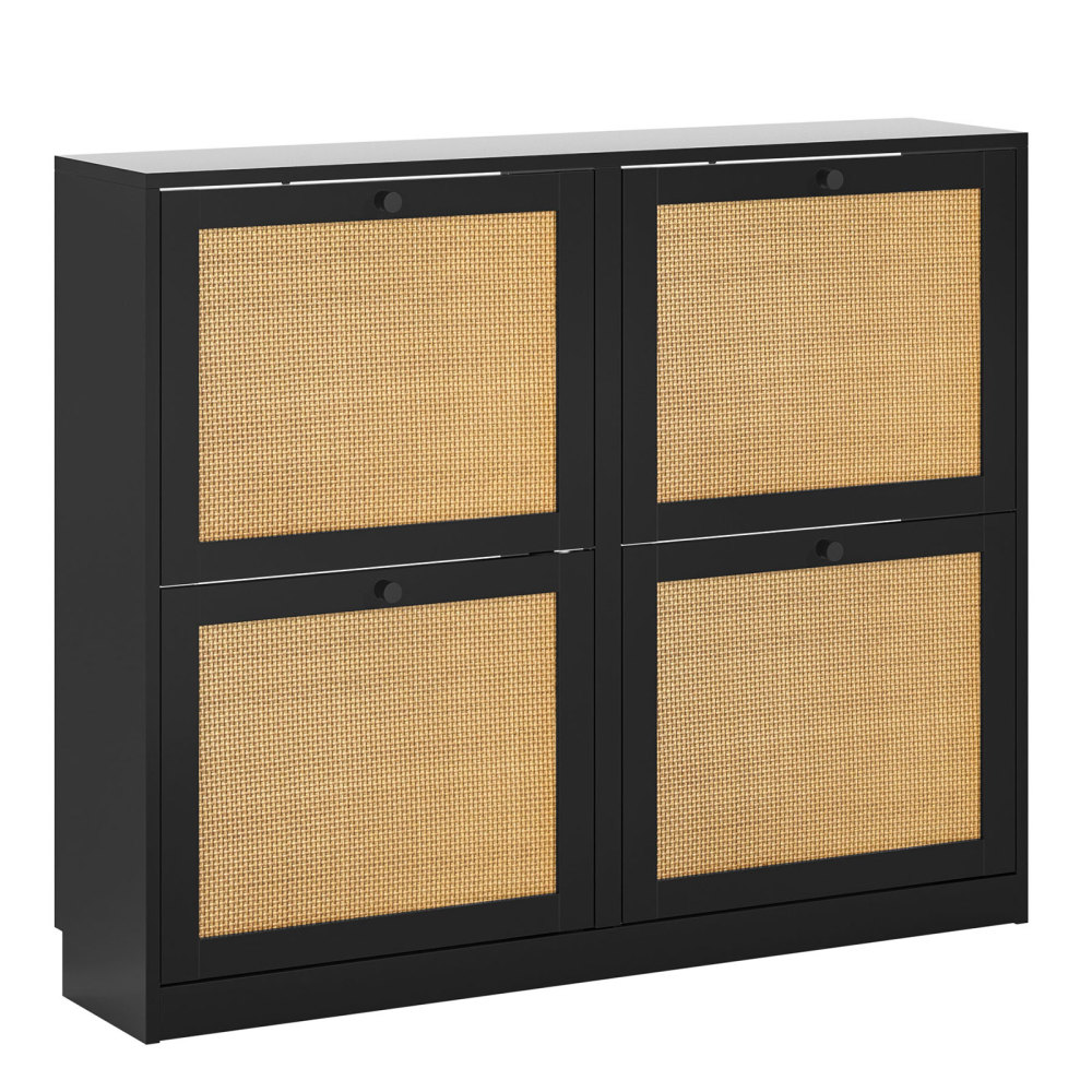 Rattan Shoe Storage Cabinet with 4 Flip Drawers, Freestanding Hidden Shoe Cabinet Organizer with Adjustable Shelf, Narrow Shoe Cabinet for Entryway Hallway Living Room
