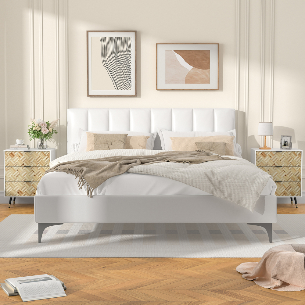 3-drawer Nightstand Modern White Bedside Table End Table