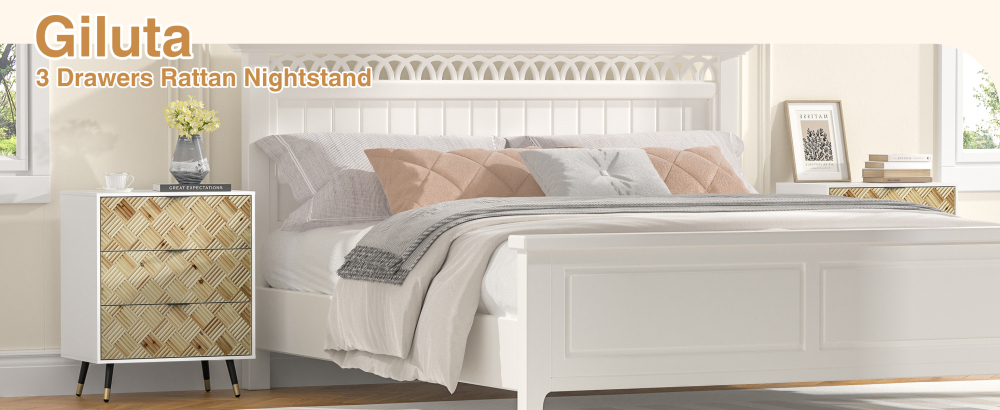 3-drawer Nightstand Modern White Bedside Table End Table