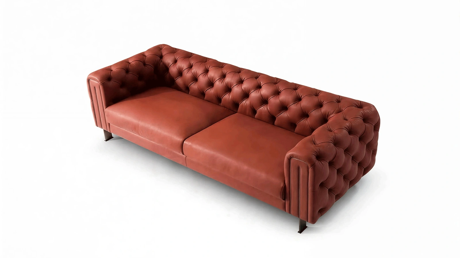 Deep Sienna Brown Genuine Leather Sofa, 4-Seater Tufted Back Couch with Chrome Legs, Modern Classic Button Tufted Chesterfield Style for Living Room, Lounge, Apartment