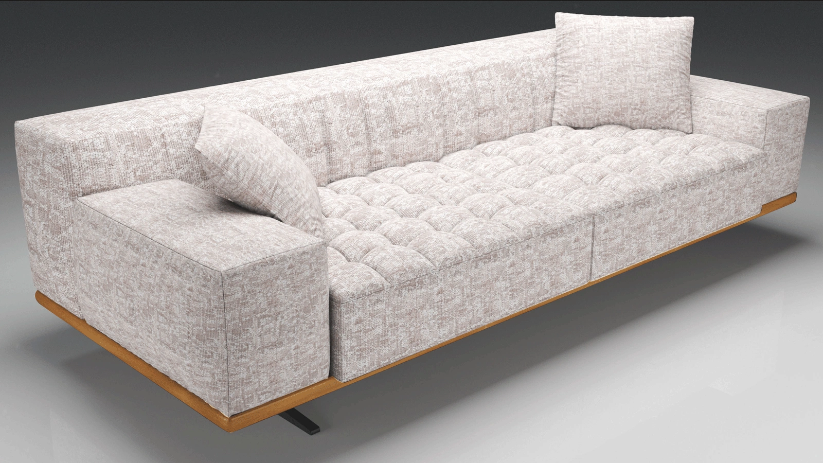 Modern 3-Seater White Fabric Sofa with Wood Base and Metal Legs, Tufted Upholstery Accent Chair, Minimalist Living Room Couch for Apartment, Mid-Century Inspired Design