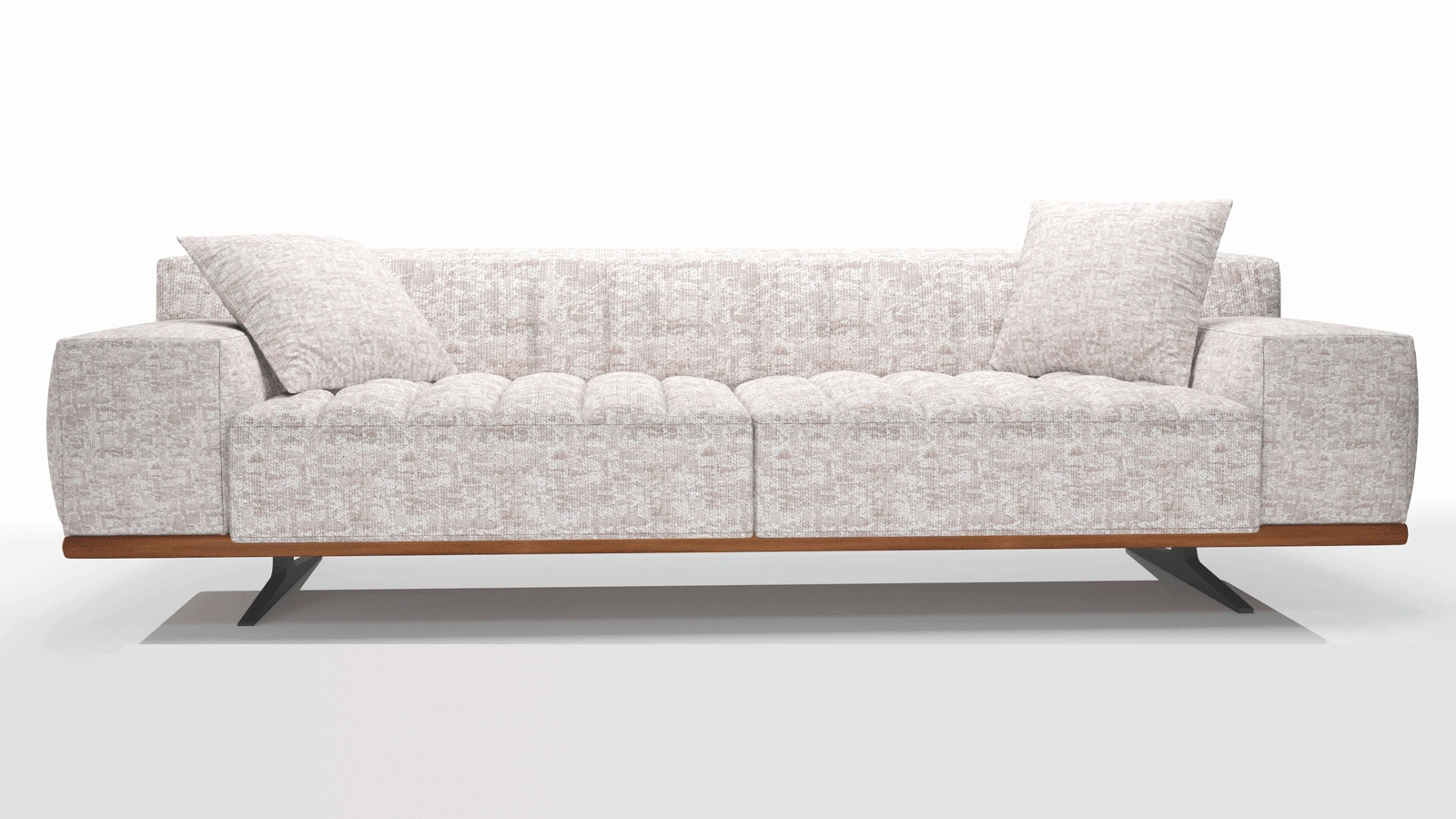 Modern 3-Seater White Fabric Sofa with Wood Base and Metal Legs, Tufted Upholstery Accent Chair, Minimalist Living Room Couch for Apartment, Mid-Century Inspired Design