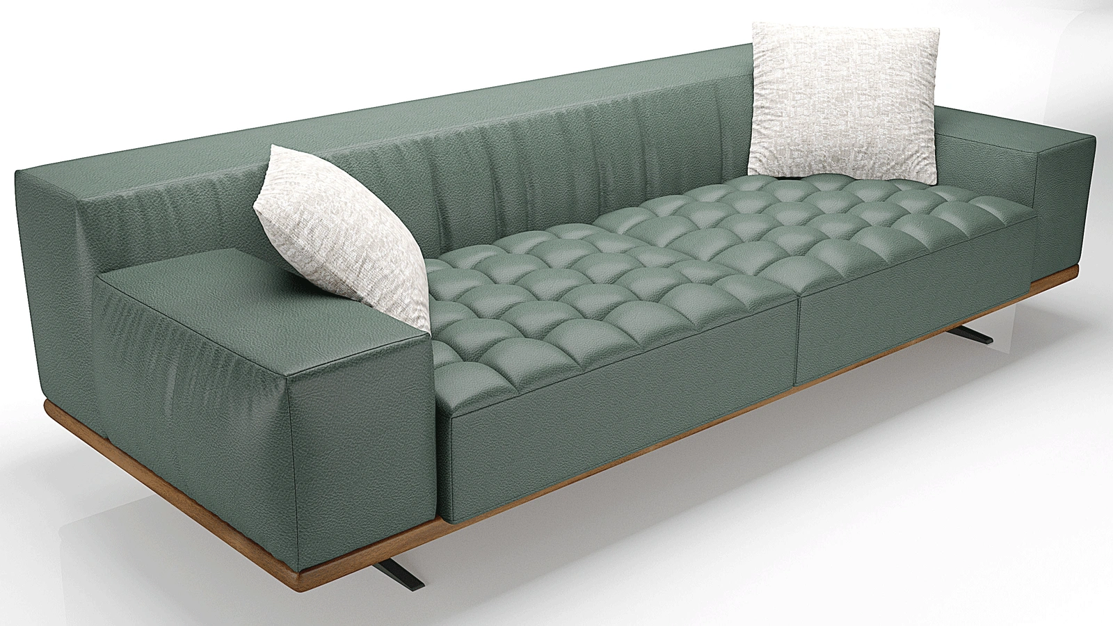 Sage Green Modern Sofa with Light Wood Accents, Textured Fabric 3-Seater Couch and Black Metal Legs, Nature-Inspired Earthy Tone Minimalist Living Room Furniture