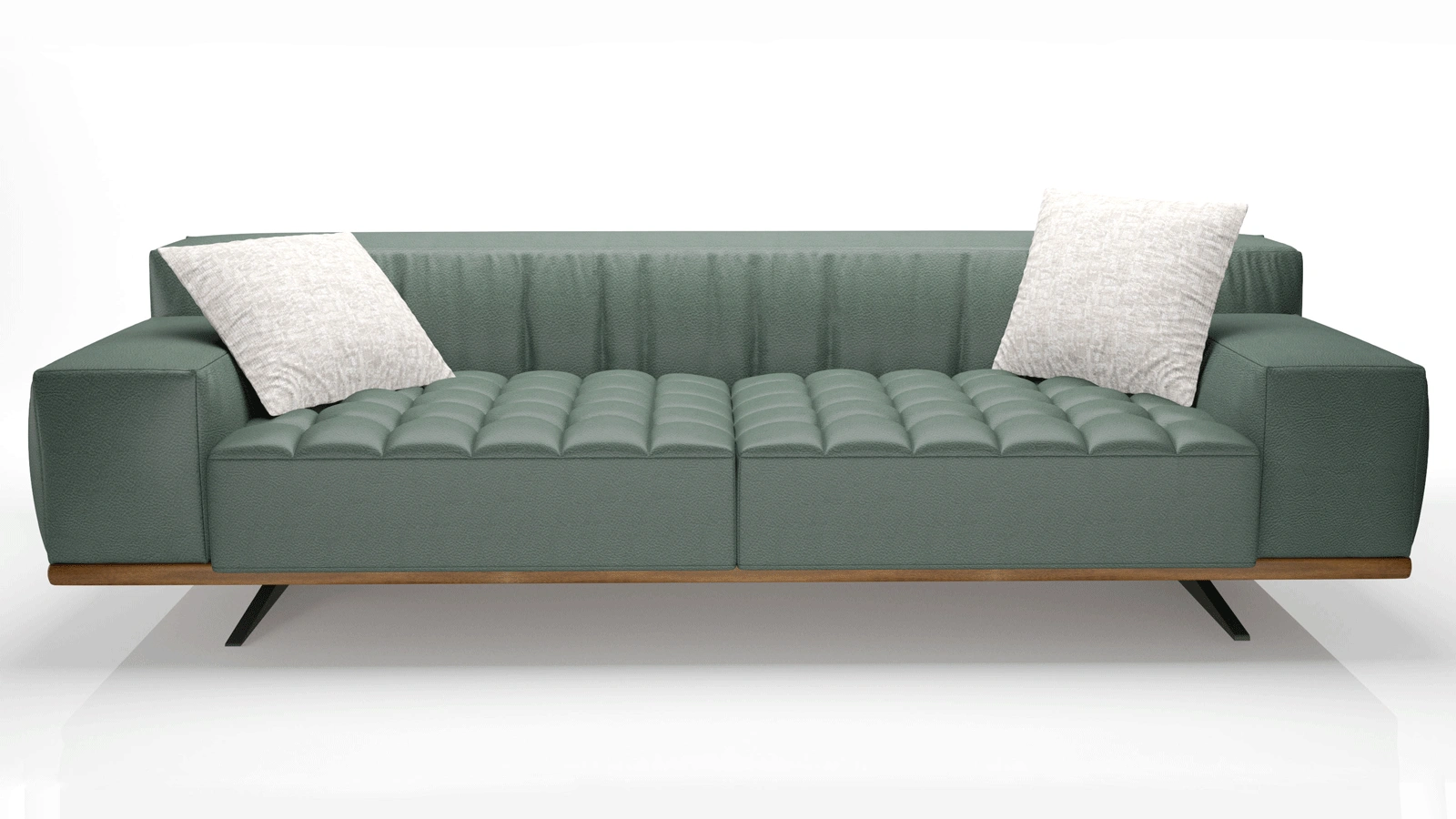Sage Green Modern Sofa with Light Wood Accents, Textured Fabric 3-Seater Couch and Black Metal Legs, Nature-Inspired Earthy Tone Minimalist Living Room Furniture