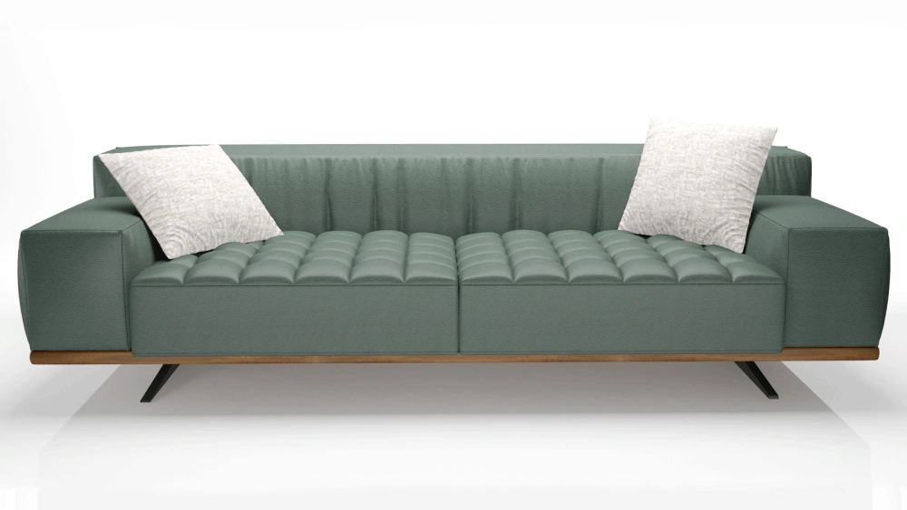 Sage Green Modern Sofa with Light Wood Accents, Textured Fabric 3-Seater Couch and Black Metal Legs, Nature-Inspired Earthy Tone Minimalist Living Room Furniture